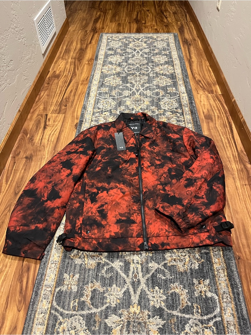 Y-3 Black & Red Tie-Dye Style Bomber Jacket
